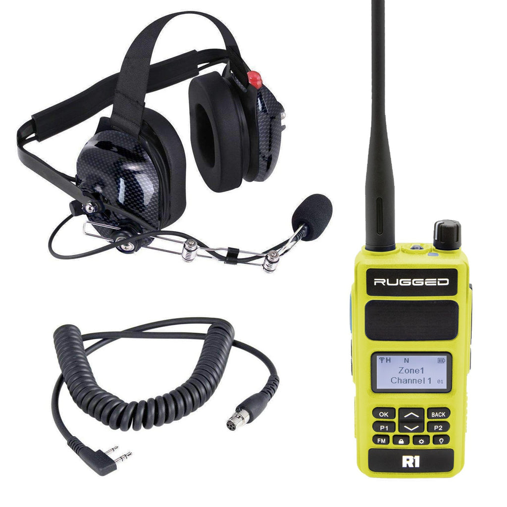 Crew Chief - H42 Spotter Headset and Rugged Handheld Radio Package - Single Radio / R1 Business Band Handheld - Digital and Analog / Blue
