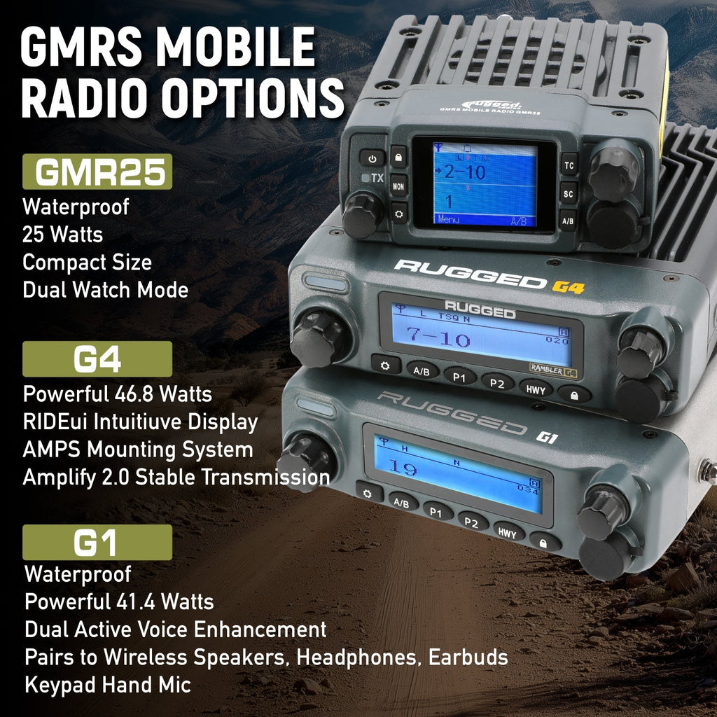 GMRS Mobile Radio Kit for Jeep Wrangler TJ LJ and JK - JK 2-Door (11-18) and TJ (97-06) and LJ (04-06) / Rambler G4